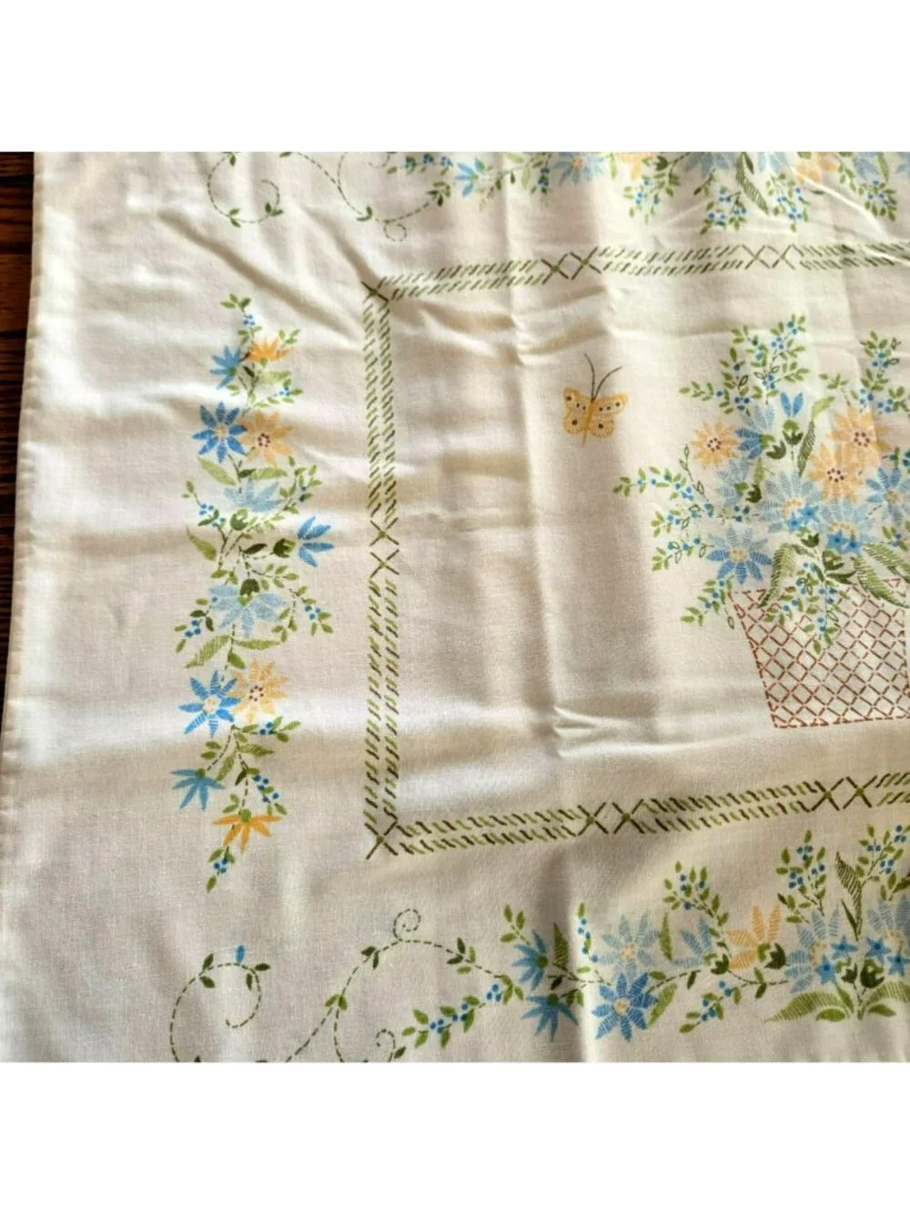 Vtg 70s Queen Bedding Set Lady Pepperell Cottage Floral Faux Needlepoint Muslin